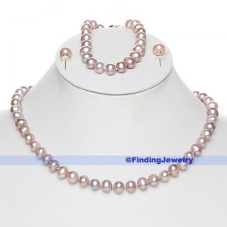 Freshwater 8 9mm Pearl Necklace Bracelet Earrings Set AAA Service