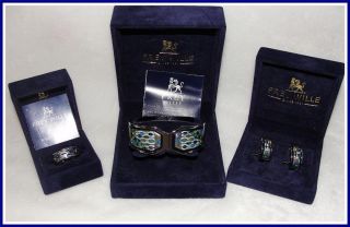 FREY WILLE SET OF BANGLE RING & EARRINGS ~ ORIGINAL BOXES, PAPERS