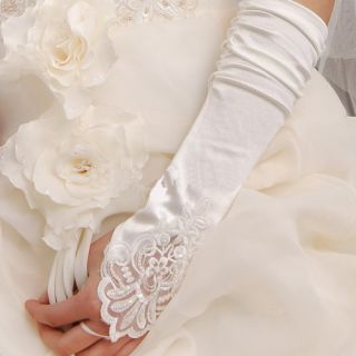 White Ivory Gloves Mantilla Stretchy Bridal Wedding Gown Prom Gloves