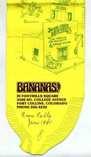 Huge Banana Shaped Menu Fort Collins Co 1981 Bananas