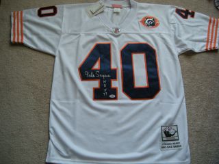 Gale Sayers HOF Signed Front White Chicago Bears Throwback Jersey w
