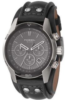 Fossil Leather Strap Blackout Dial Chronograph Mens Watch CH2586