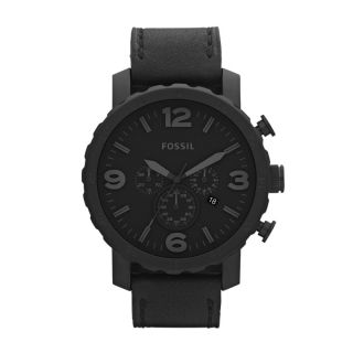 Fossil Mens Nate Stainless Steel and Leather Watch – Black JR1354