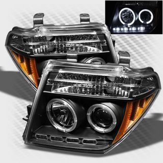 2005 2008 Nissan Frontier Twin Halo LED Projector Headlights Black