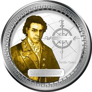Pitcairn 2010 2$ Fletcher Christian 24K Gold Gilded 1oz Silver Coin