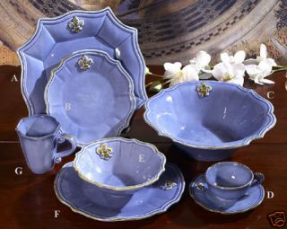 Italy Fleur de Lis Blue Ceramic Serving Bowl Dinnerware