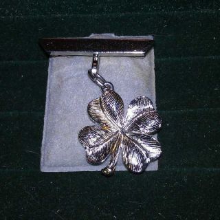   Silver Stamped Four Leaf Clover Pin Brooch Also A Charm Or Pendant