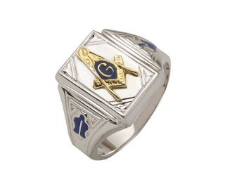  Solid Back Sterling Silver Gold Masonic Freemason Mason Ring