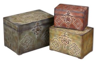 Tri Colored Studded Decorative Storage Boxes Set 3 New