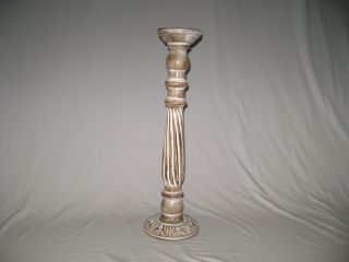  Handcarved Whitewashed Wood Swirl Floor Candleholder holds 4 Pillar