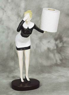 French Maid in Costume Toilet Tissue Paper Holder Statue No Peeking