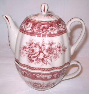 red transferware floral pattern tea for one set please scroll down to