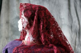 Spanish Style RED Wedding Veil  Mantilla   Head Covering  Chapel Veil