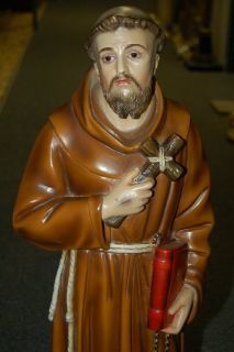 Fine Older Statue of St Francis w Glass Eyes