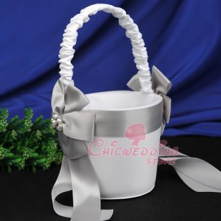  Satin Wedding Baskets Beading Flower Bow Wedding Flower Girl Basket