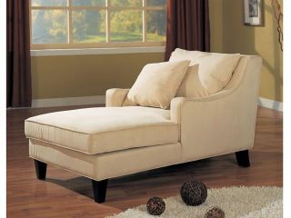CREAM MICROFIBER CHAISE LOUNGE CHAIR WITH ARM REST FURNITURE