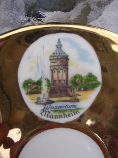 Gold Plated Cup Saucers Wasserturm Mannheim Furth
