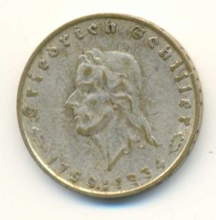Germany Third Reich Friedrich Von Schiller Silver Coin 2 Reichsmark