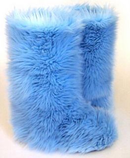 Baby Blue Faux Fur Boots   Fluffy Fuzzy Boots