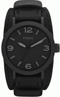 Mens Fossil Clyde Cuff Blackout Leather Strap Watch JR1364