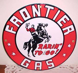 Frontier Gasoline Gas Oil Porcelain Sign Cowboy Horse