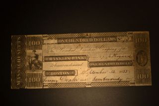 Boston, MA  Franklin Bank $100 September 14, 1833. Fine.