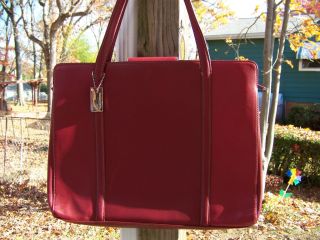 Franklin Covey Red Leather Laptop Tote with Small Accessory Bag Pouch