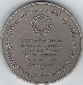 1976 Colonial History Franklin Mint Pewter Medal Swedish Colony