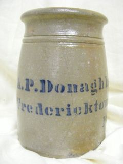 Pre 1870 AP Donaghho Fredericktown PA Pennsylvania Stone Ware Canning