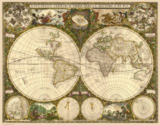 Map of The World by Frederick de Wit 1660 Very Large Reprint