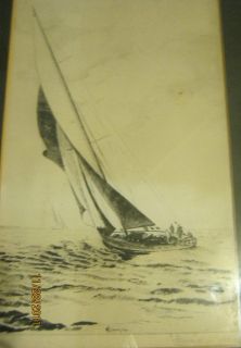 1932 Frederick L Owen Signed Etching of Sailboats Framed