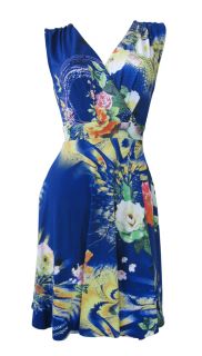 French Blue Rose Print Stretch Day Dress Tori Size 14 New