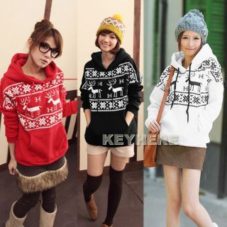 Cute Deer Print Hoodie Jacket Coat Sweatshirt Top 3 Colors K0E1 Women