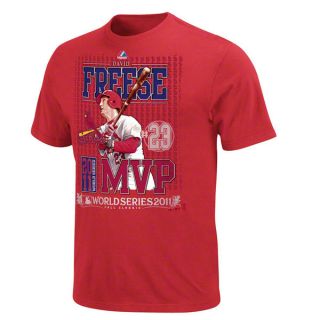  Red Majestic 2011 World Series MVP David Freese T Shirt