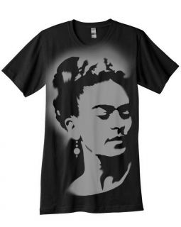 Frida Kahlo Tee Shirt Airbrushed with Stencils Mexican Painter