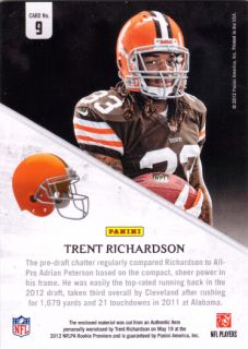 Trent Richardson 2012 Rookies and Stars Rookie Collection Jersey Card