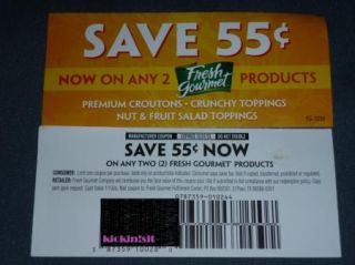 20) Fresh Gourmet Brand Coupons $0.55 Off 2) Croutons,Crunchy/Nut