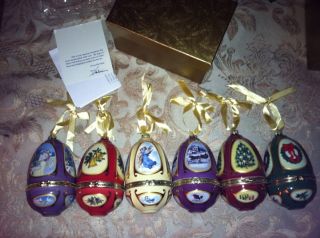 Lot of 6 Glass Faberge Christmas Musical Ornament Eggs