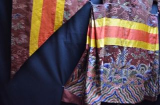 Antique Tibetan ceremonial robe  Chinese Qing brown silk brocade with