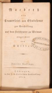 1801 MACBETH Trauerspiel Shakespeare SCHILLER