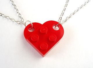 Lego Friendship Heart Necklace Set of 2 Silver Gold Plated Plate Brick