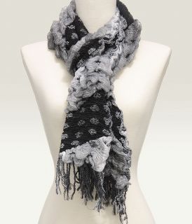 black grey scrunchy ruffle scarf measures approx 64 length 9 width