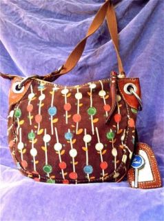Fossil Handbags Floral Canvas Leather Purse Crossbody Shoulder Bag