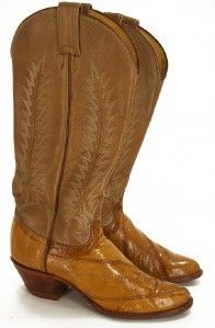006N Womens Tony Lama Camel Real Eel Embroider Tall Cowgirl Boots Sz 6