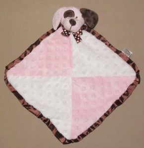 Baby Ganz Pink Brown White Minky Dot Security Blanket Puppy Dog Lovey