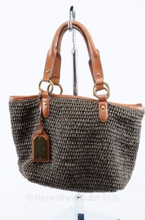 LAUREN RALPH LAUREN brown woven straw CLARIDGE tote purse USED