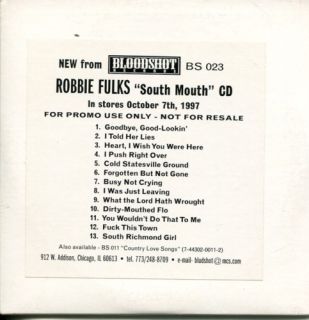 Robbie Fulks South Mouth Promo Advance CD