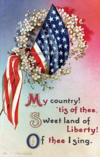 Clapsaddle Flag 4th of July Repro Greeting Card Of Thee I Sing