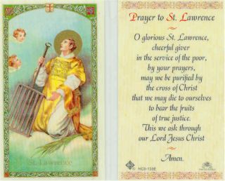 St Lawrence Service Giver to The Poor Prayer Holy Card