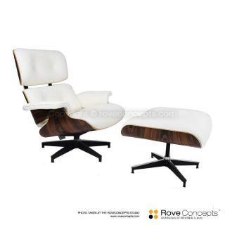 Eames Lounge Chair Ottoman White Mid Century Contemporary Furniture